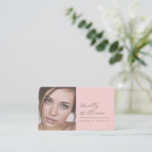 Blush Pink Script Social Icon QR Code Photo Makeup Visitenkarte (Stehend Vorderseite)