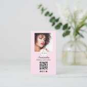 Blush Pink Script Social Icon QR Code Photo Makeup Visitenkarte (Stehend Vorderseite)