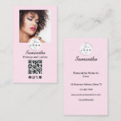Blush Pink Script Social Icon QR Code Photo Makeup Visitenkarte (Vorne/Hinten)