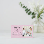 Blush Pink Script Social Icon QR Code Photo Nails Visitenkarte (Stehend Vorderseite)