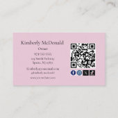 Blush Pink Script Social Icon QR Code Photo Nails Visitenkarte (Rückseite)