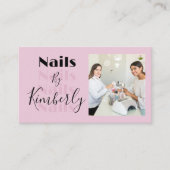 Blush Pink Script Social Icon QR Code Photo Nails Visitenkarte (Vorderseite)