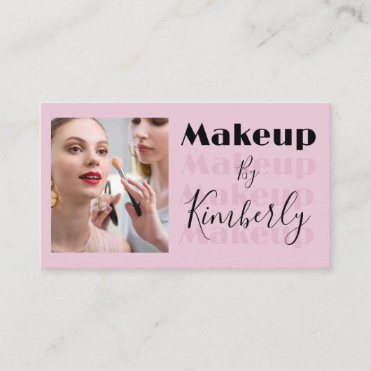 Blush Pink Script Social Icon QR Code Photo Visitenkarte (Vorderseite)