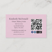 Blush Pink Script Social Icon QR Code Photo Visitenkarte (Rückseite)