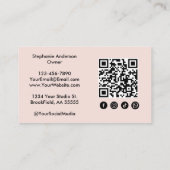 Blush Pink Script Social Icon QRCode Business Card Visitenkarte (Rückseite)