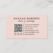 Blush Pink Script Social QR Code Photo Hair Makeup Visitenkarte (Rückseite)