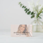 Blush Pink Script Social QR Code Photo Hair Makeup Visitenkarte (Stehend Vorderseite)