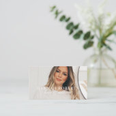 Blush Pink Script Social QR Code Photo Hair Makeup Visitenkarte (Stehend Vorderseite)