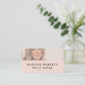 Blush Pink Script Social QR Code Photo Hair Makeup Visitenkarte (Stehend Vorderseite)