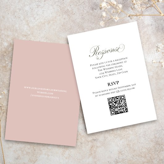 Blush Pink Script Wedding RSVP QR Code Card Begleitkarte