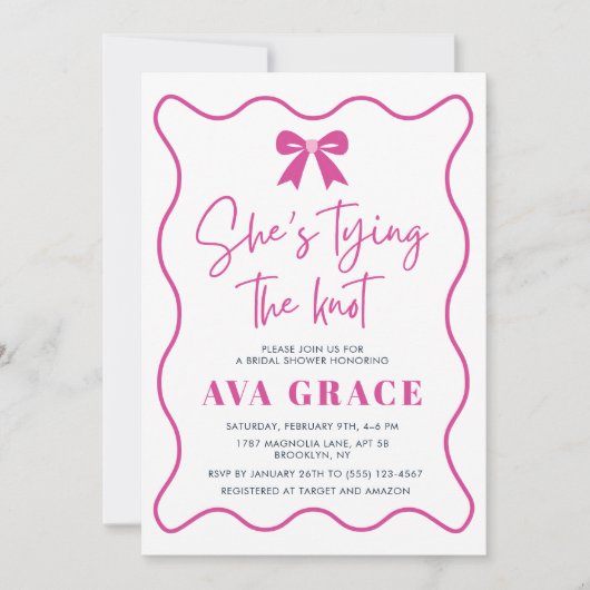 Blush Pink Sie bindet das Brautparty des Knotens Einladung (Vorderseite)
