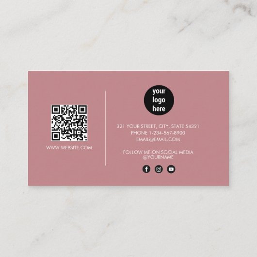 Blush Pink Signature Script QR Code Social Media Visitenkarte (Rückseite)