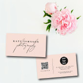 Blush Pink Signature Script QR Code Social Media Visitenkarte