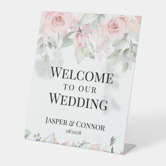 Blush Pink Silber Grün Willkommen bei unserer Hoch Sockelschild (Vorderseite)