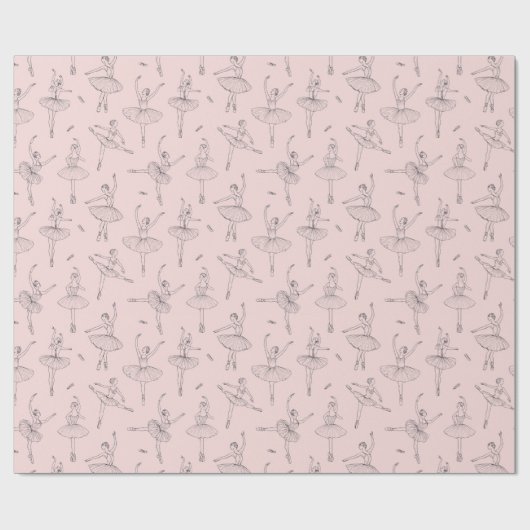 Blush Pink & Silver Ballerina Pattern Geschenkpapier (Flach)