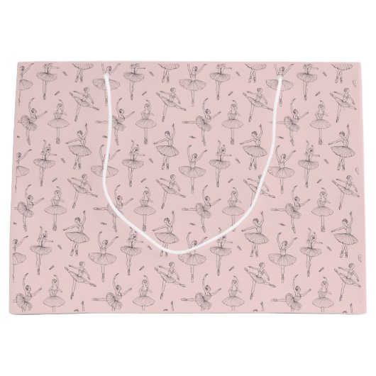 Blush Pink & Silver Ballerina Pattern Große Geschenktüte (Vorderseite)
