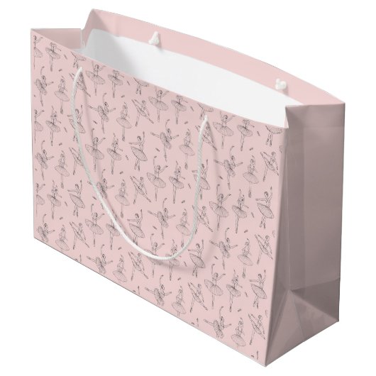Blush Pink & Silver Ballerina Pattern Große Geschenktüte (Rückseite Schrägansicht)