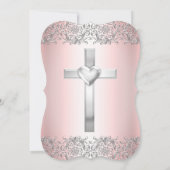 Blush Pink Silver Damask Cross Taufe Christening Einladung (Rückseite)