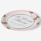Blush Pink Silver Floral Memorial Beerdigung Pappteller (Schrägansicht)