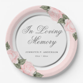 Blush Pink Silver Floral Memorial Beerdigung Pappteller