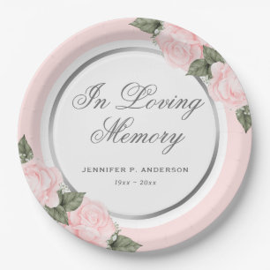 Blush Pink Silver Floral Memorial Beerdigung Pappteller