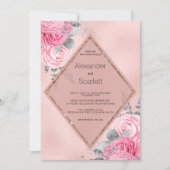 Blush pink silver glitter peony floral Wedding  Einladung (Vorderseite)