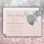 Blush Pink Silver Glitzer Balloons Sweet 16 Einladung<br><div class="desc">Spaß und elegante Sweet 16 Geburtstagsfeier Einladung mit glitzernden silbernen Ballons auf einem rot rosa Hintergrund. Text "Let's Party" ist in einem eleganten Kalligraphie/Script-Schriftart geschrieben. Kontaktieren Sie uns für Hilfe bei der Anpassung oder um passende Produkte anzufordern.</div>