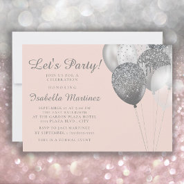 Blush Pink Silver Glitzer Balloons Sweet 16 Einladung