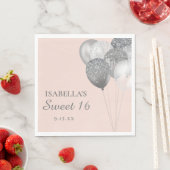 Blush Pink Silver Glitzer Balloons Sweet 16 Serviette (Beispiel)