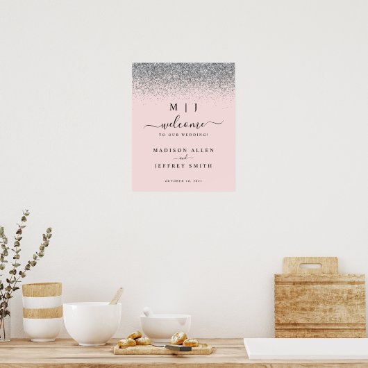 Blush Pink & Silver Glitzer Begrüßungszeichen Poster (Küche)