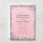 Blush Pink & Silver Glitzer Crown Quinceañera 15 Einladung (Vorderseite)