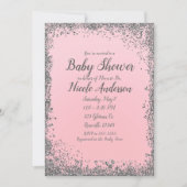 Blush Pink Silver Glitzer Glam Moderne Babydusche Einladung (Vorderseite)