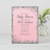 Blush Pink Silver Glitzer Glam Moderne Babydusche Einladung (Stehend Vorderseite)