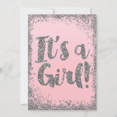 Blush Pink Silver Glitzer Glam Moderne Babydusche Einladung (Rückseite)