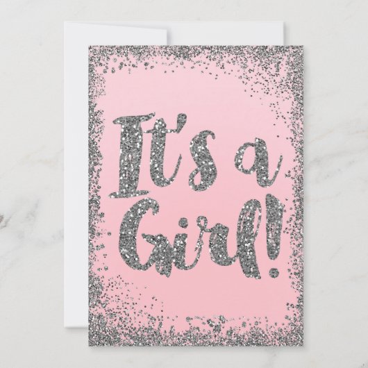 Blush Pink Silver Glitzer Glam Moderne Babydusche Einladung (Rückseite)