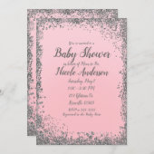 Blush Pink Silver Glitzer Glam Moderne Babydusche Einladung (Vorne/Hinten)