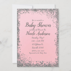 Blush Pink Silver Glitzer Glam Moderne Babydusche Einladung