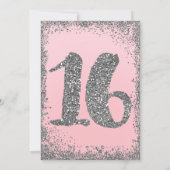 Blush Pink & Silver Glitzer Glam Sweet 16 Party Einladung (Rückseite)