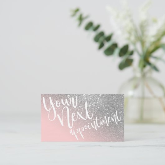 Blush Pink Silver Glitzer Gradient Typografie Terminkarte (Stehend Vorderseite)
