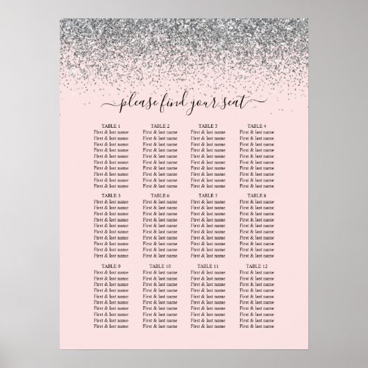 Blush Pink & Silver Glitzer Hochzeitskarte Poster (Vorne)