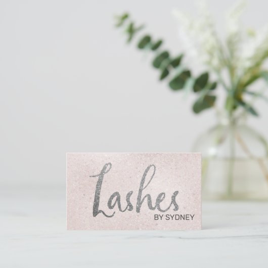 Blush Pink Silver Glitzer Lashes Visitenkarte (Stehend Vorderseite)