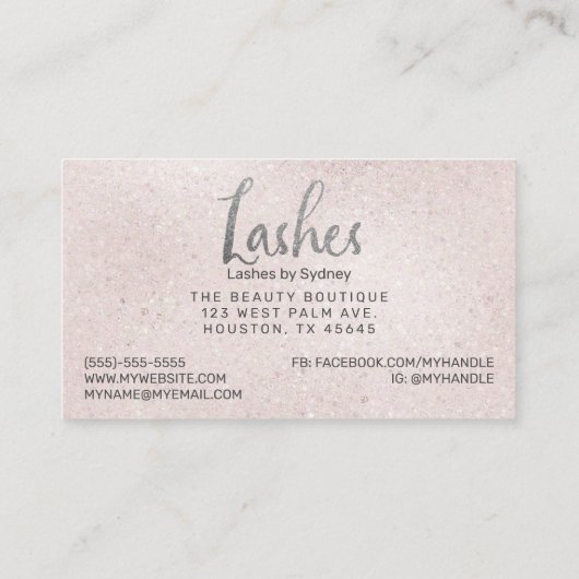 Blush Pink Silver Glitzer Lashes Visitenkarte (Rückseite)