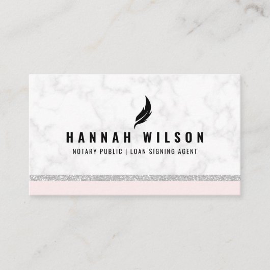 Blush Pink Silver Glitzer Marmor Mobile Notar Visitenkarte (Vorderseite)