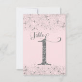 Blush Pink Silver Glitzer Tischnummern Nummer 1 (Vorderseite)