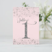 Blush Pink Silver Glitzer Tischnummern Nummer 1 (Stehend Vorderseite)