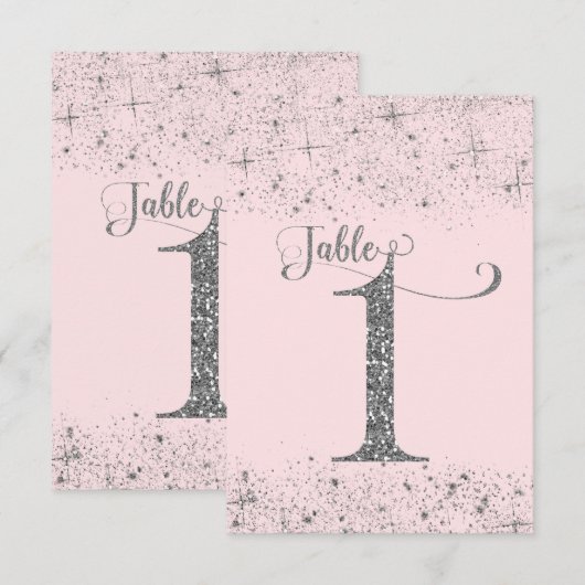 Blush Pink Silver Glitzer Tischnummern Nummer 1 (Vorne/Hinten)