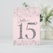 Blush Pink Silver Glitzer Tischnummern Nummer 15 (Stehend Vorderseite)