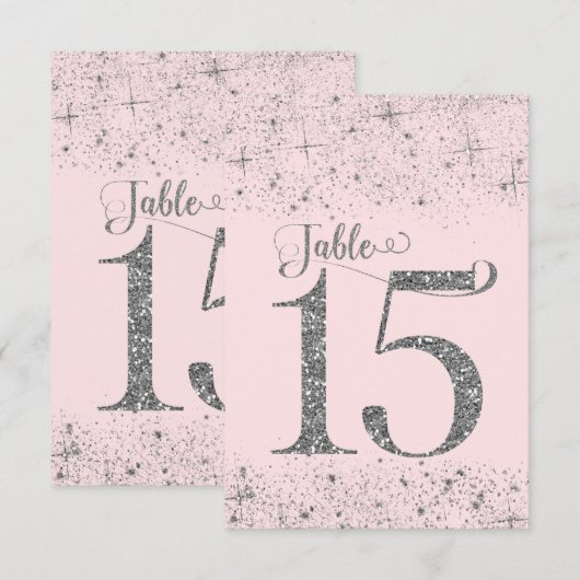 Blush Pink Silver Glitzer Tischnummern Nummer 15 (Vorne/Hinten)