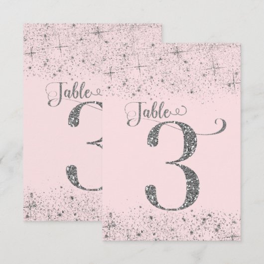 Blush Pink Silver Glitzer Tischnummern Nummer 3 (Vorne/Hinten)