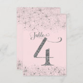 Blush Pink Silver Glitzer Tischnummern Nummer 4 (Vorne/Hinten)